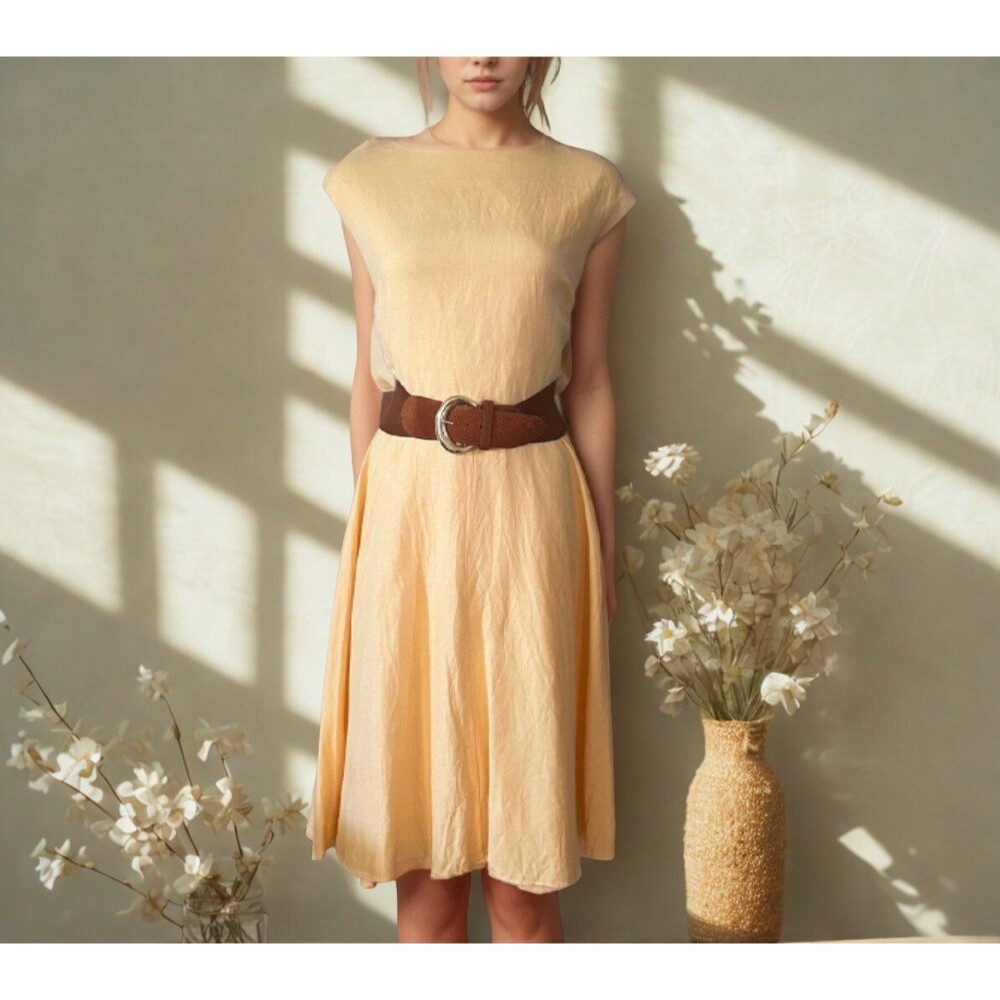 1990s - Y2K Yellow Linen Spring Summer Dress by Liz Baker sz 8P
